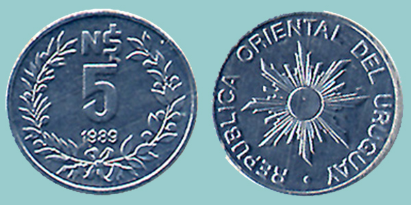 Uruguay 5 Nuevo Pesos 1989