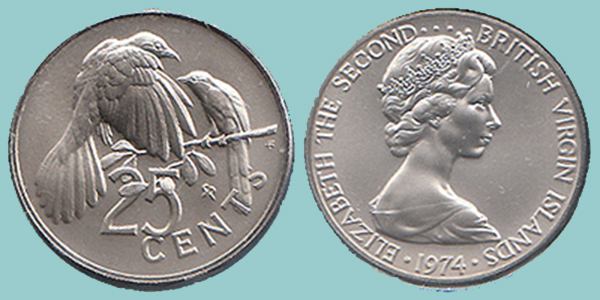 Isole Vergini Britanniche 25 Cents 1974