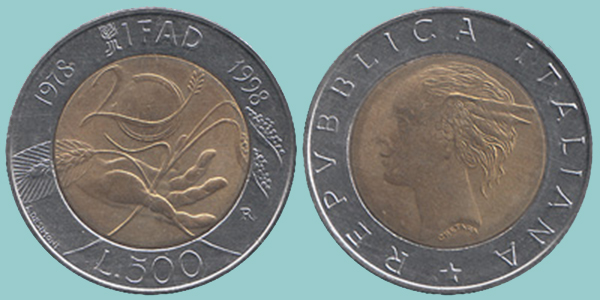 Repubblica Italiana 500 Lire 1998