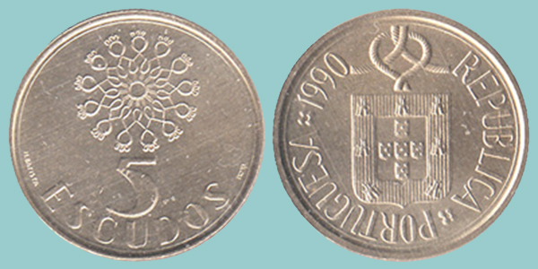 Portogallo 5 Escudos 1990