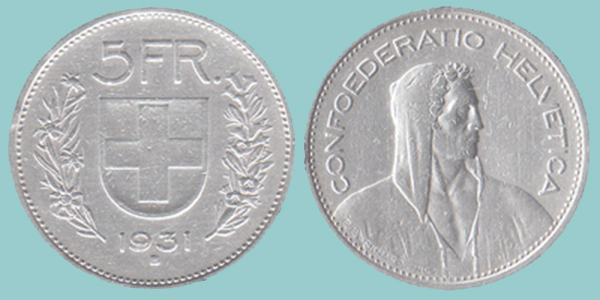 Svizzera 5 Franchi 1931