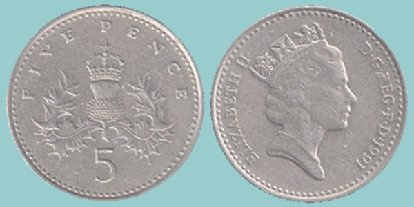 Gran Bretagna 5 Pence 1991