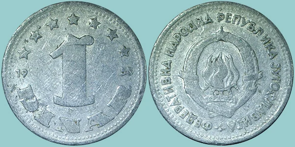 1 dinar 1953, entrambe le facce