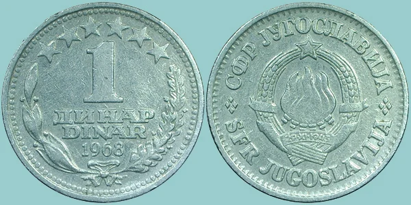 1 dinar 1968, entrambe le facce
