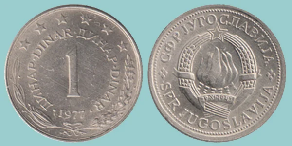1 dinar 1977, entrambe le facce