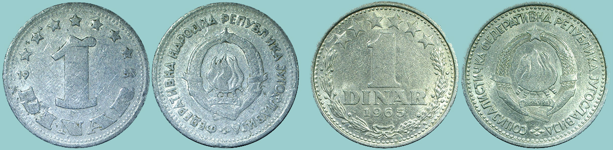 Confronto tra 1 dinar 1953 e 1 dinar 1965
