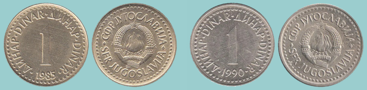 Confronto tra 1 dinar 1985 e 1 dinar 1990