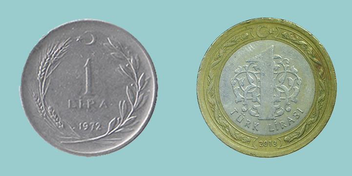 Turchia 1 Lira 1972 e 2013