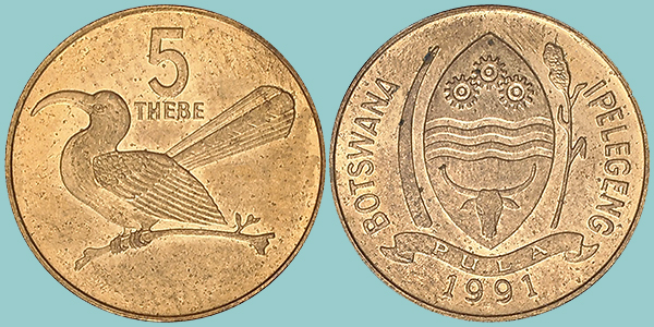 Botswana 5 Thebe 1991