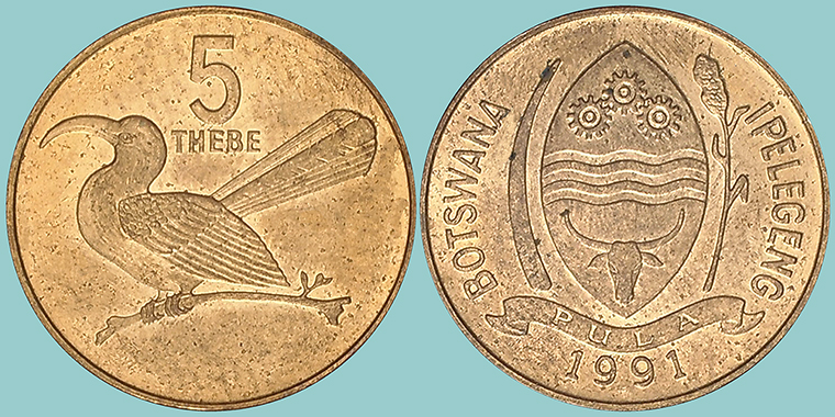 Botswana 5 Thebe 1991