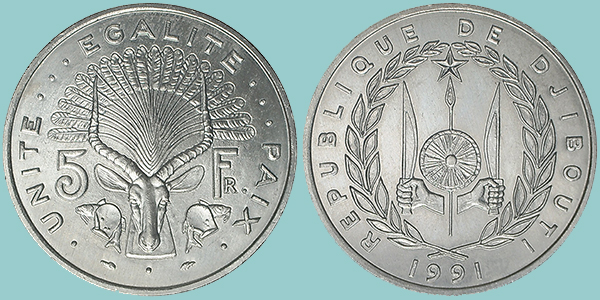 Gibuti 5 Franchi 1991