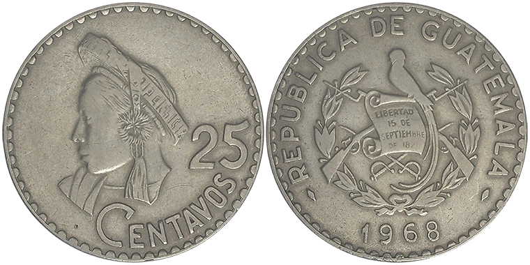 Guatemala 25 Centavos 1968