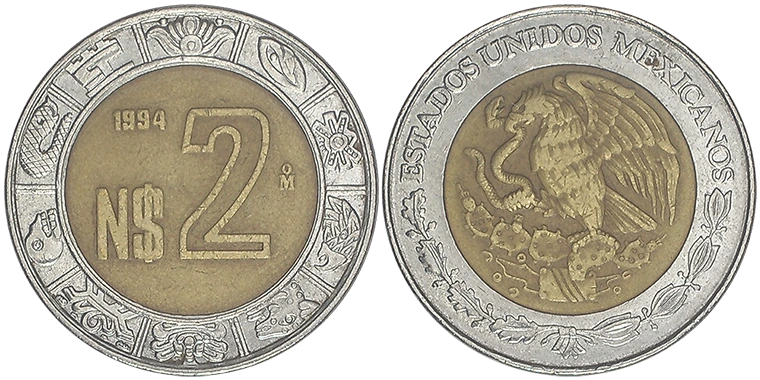 Messico 2 Nuevo Pesos 1994