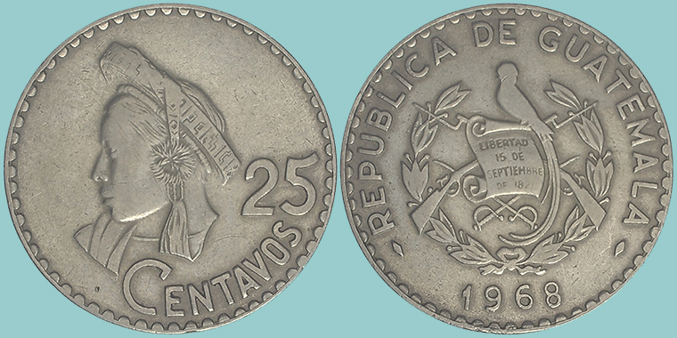 Guatemala 25 Centavos 1968