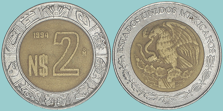 Messico 2 Nuevo Pesos 1994