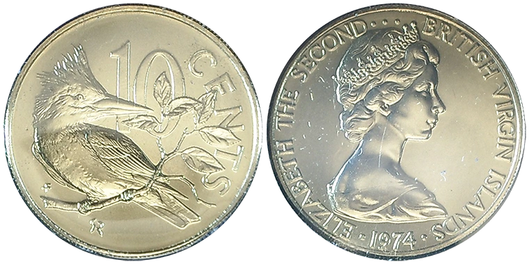 Isole Vergini Britanniche 10 Cents 1974