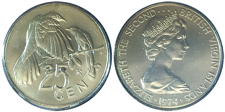 Isole Vergini Britanniche 25 Cents 1974