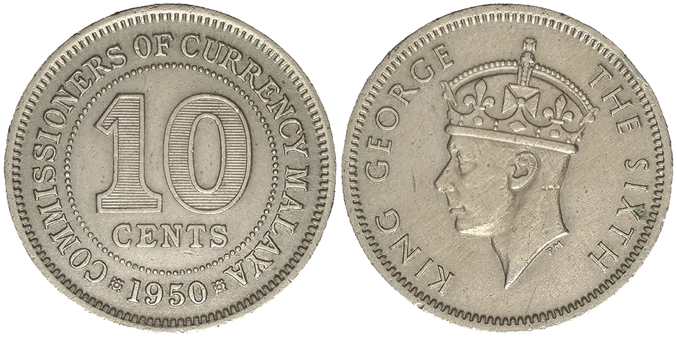 Malaya 10 Cents 1950
