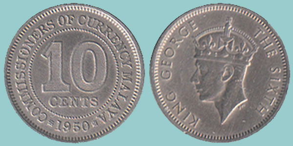 Malaya 10 Cents 1950