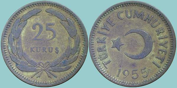 Turchia 25 Kurus 1955