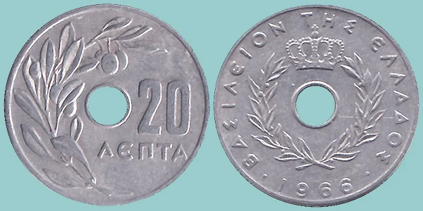 Grecia 20 Lepta 1966