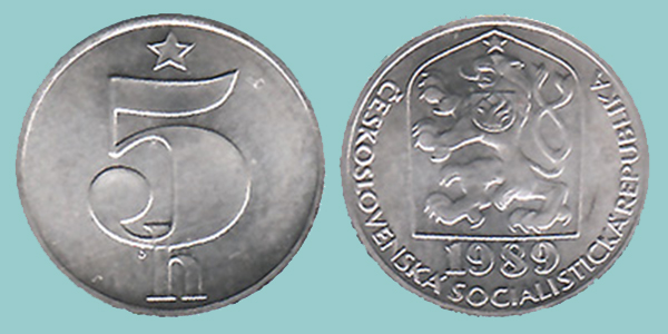 Cecoslovacchia 5 Haleru 1989