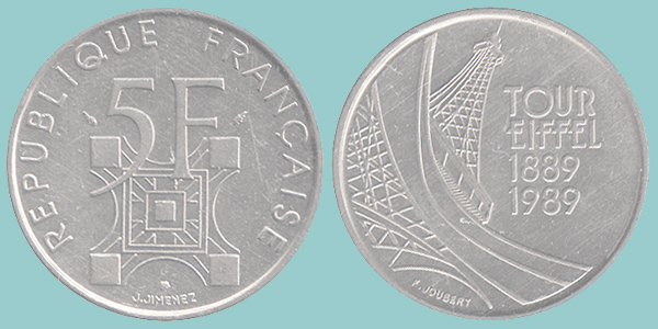 Francia 5 Francs 1989