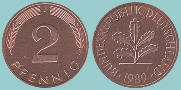 Germania Fed 2 Pfennig 1989