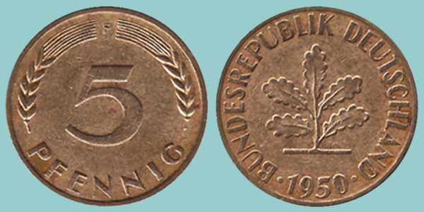 Germania Fed 5 Pfennig 1950