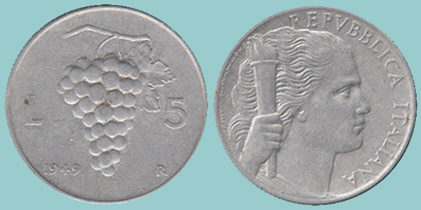 Repubblica Italiana 5 Lire 1949