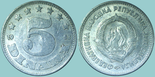 Iugoslavia 5 Dinara 1953