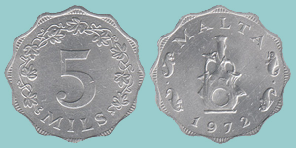 Malta 5 Mils 1972
