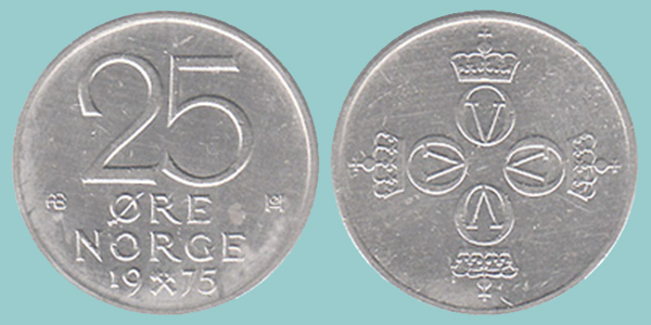 Norvegia 25 Øre 1975