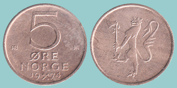 Norvegia 5 Øre 1974