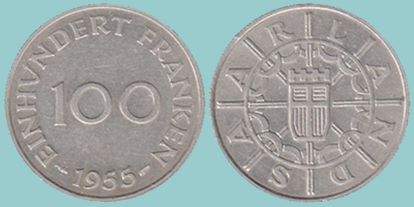 Germania Saarland 100 Franken 1955