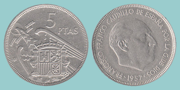 Spagna 5 Pesetas 1957