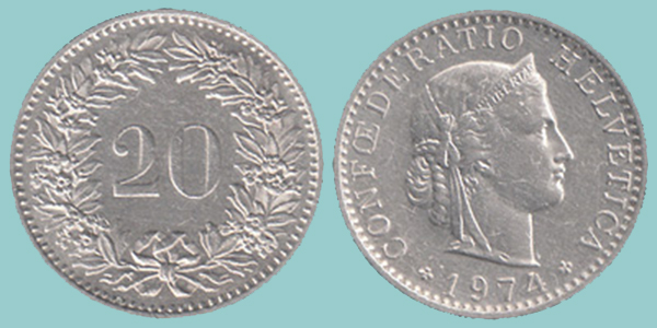 Svizzera 20 Rappen 1974