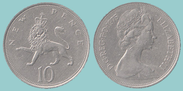 Gran Bretagna 10 New Pence 1975