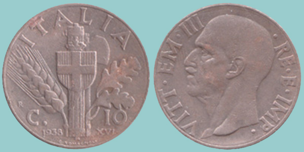 Regno Italia 10 Centesimi 1938