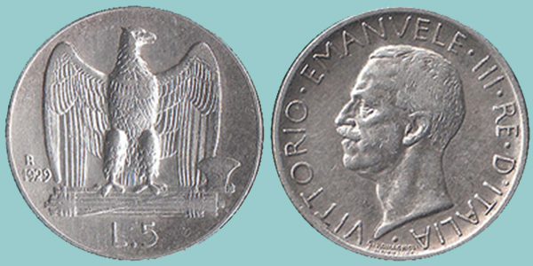 Regno Italia 5 Lire 1929