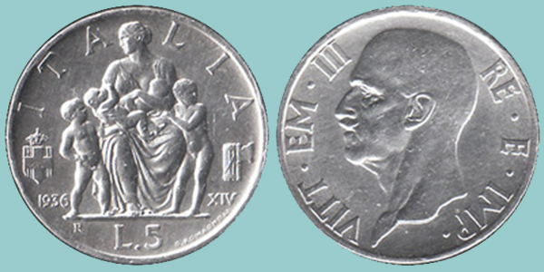 Regno Italia 5 Lire 1936